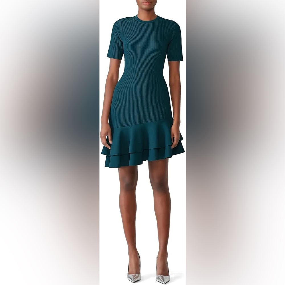 Diane Von Furstenberg Ribbed Teal Adeline Abate Dress